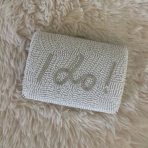 Elegant White Beaded Wedding ‘I do!’ Clutch